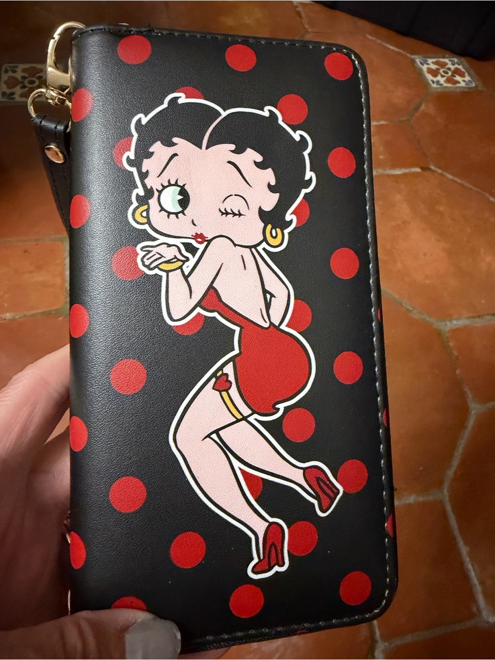 Betty Boop Wristlet– Black and Red Polka Dot